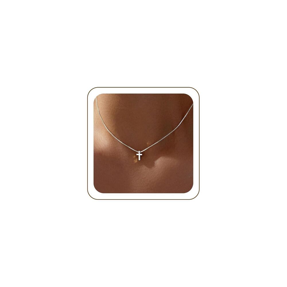 Silver Cross Necklaces for Women Dainty Small Choker Necklace Delicate